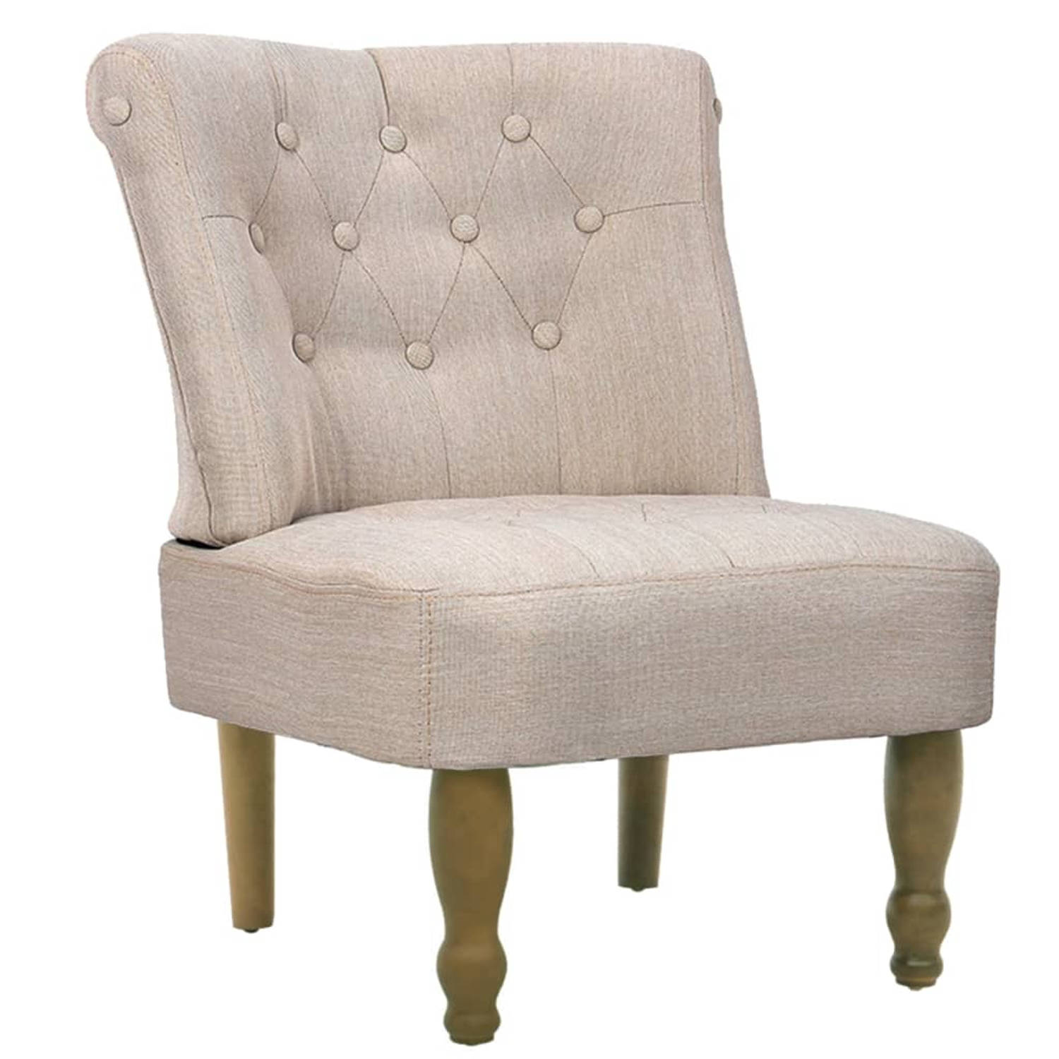 The Living Store Franse stoel - Zitting 46x52 cm - Crème Polyestermateriaal - Massief houten poten