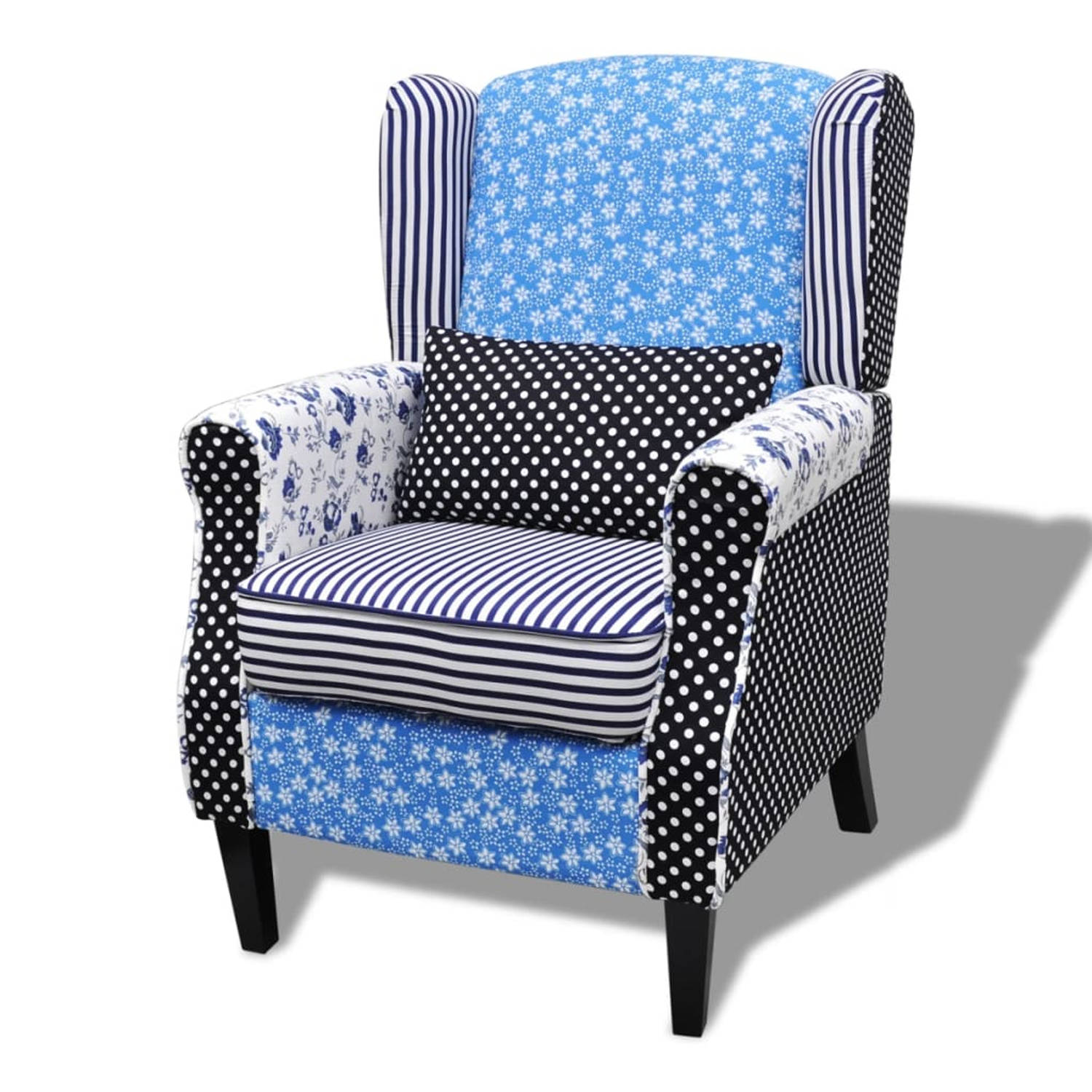 Patchwork fauteuil bloemen en stippen blauw en wit