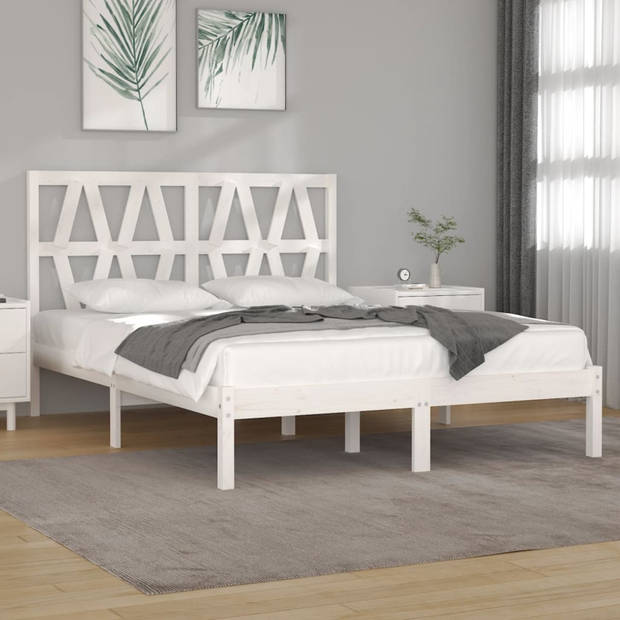 vidaXL Bedframe massief grenenhout wit 120x190 cm