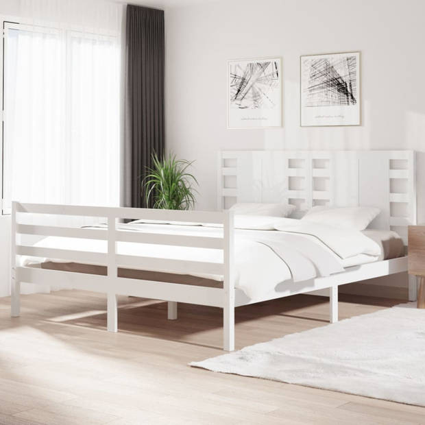 vidaXL Bedframe zonder matras massief grenenhout wit 160x200 cm