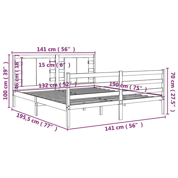 vidaXL Bedframe massief grenenhout wit 135x190 cm 4FT6 Double