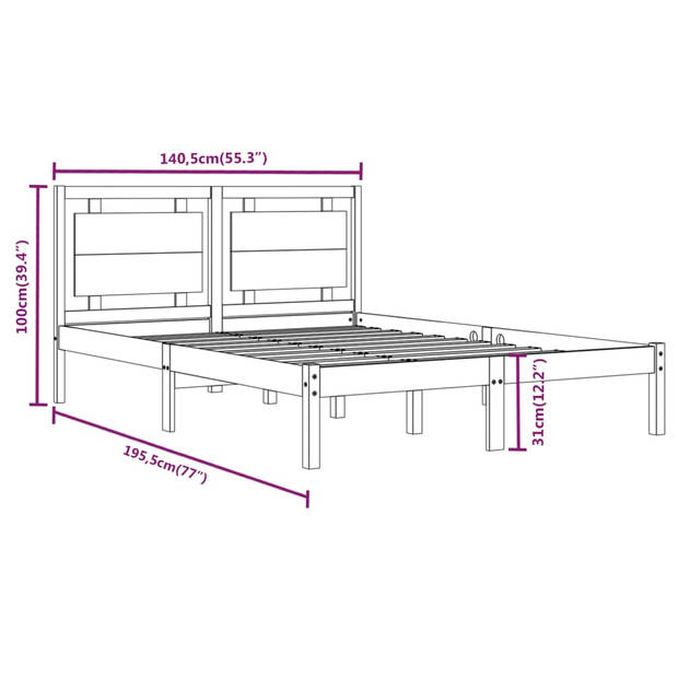 vidaXL Bedframe massief hout 135x190 cm