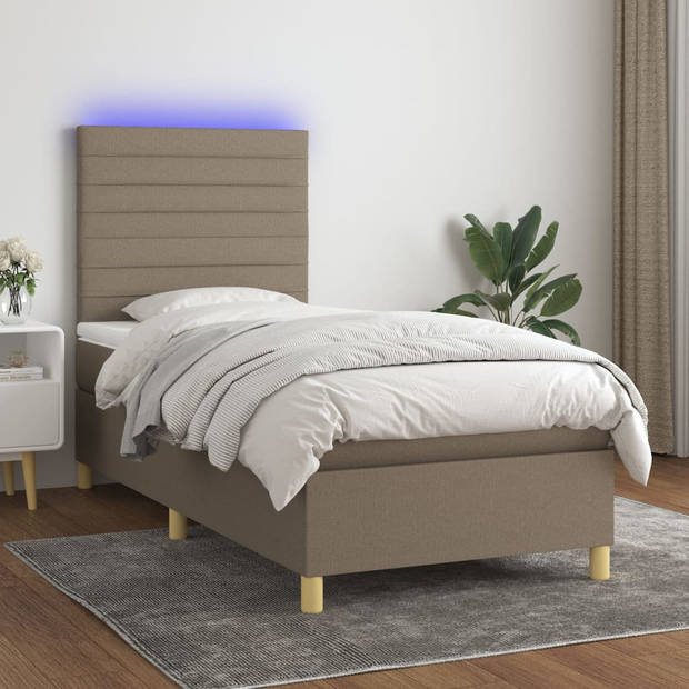 vidaXL Boxspring met matras en LED stof taupe 100x200 cm