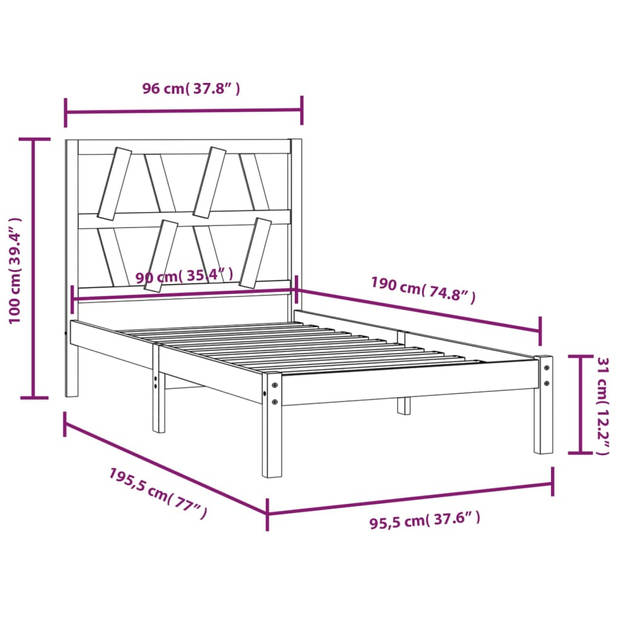 vidaXL Bedframe massief grenenhout 90x190 cm