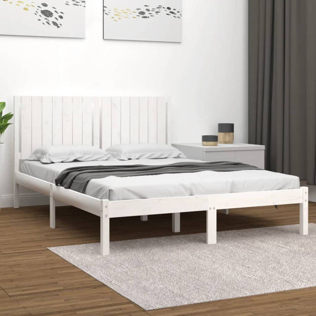 vidaXL Bedframe massief hout wit 150x200 cm