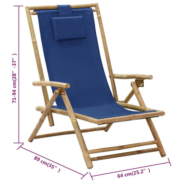 vidaXL Relaxstoel verstelbaar bamboe en stof marineblauw