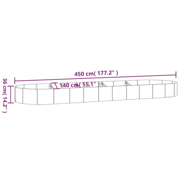 vidaXL Plantenbak 450x140x36 cm gepoedercoat staal grijs