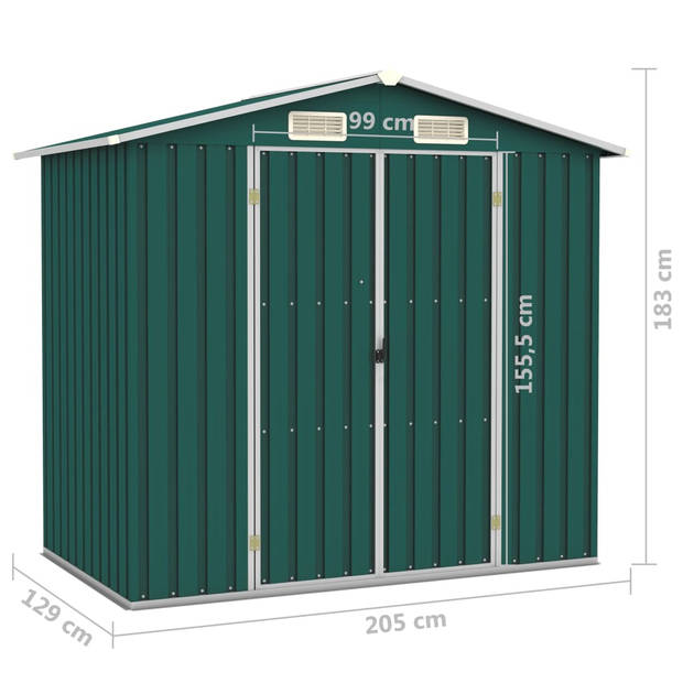 vidaXL Tuinschuur 205x129x183 cm gegalvaniseerd staal groen