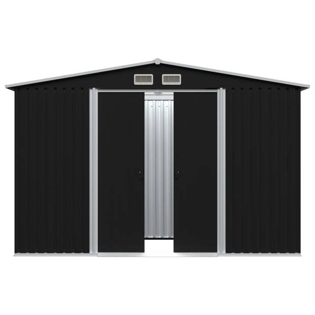 The Living Store Metalen berging - Schuur - 257 x 205 x 178 cm - Kleur- antraciet - Ventilatiepunten - Stalen