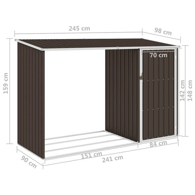 vidaXL Brandhoutschuur 245x98x159 cm gegalvaniseerd staal bruin