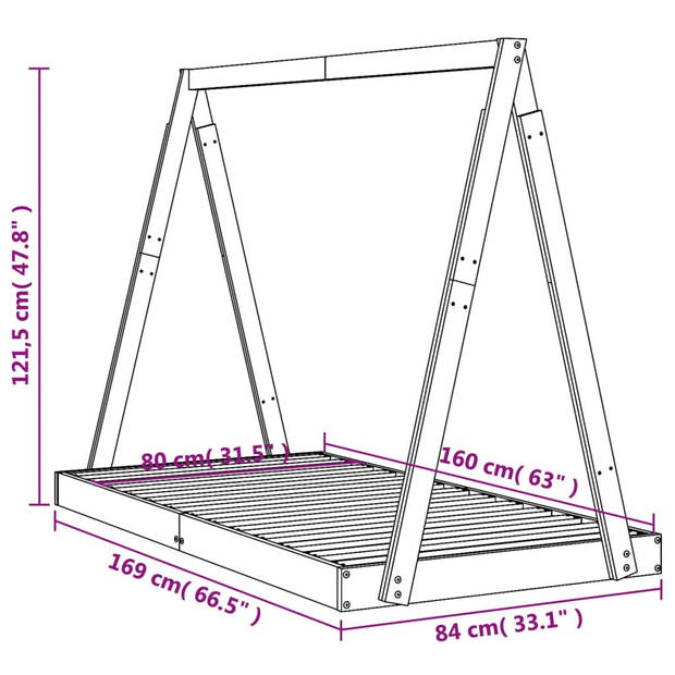 vidaXL Kinderbedframe 80x160 cm massief grenenhout wit