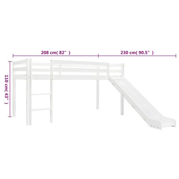 vidaXL Kinderhoogslaper met glijbaan en ladder grenenhout 97x208 cm