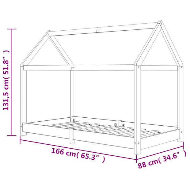 vidaXL Kinderbedframe massief grenenhout wit 80x160 cm