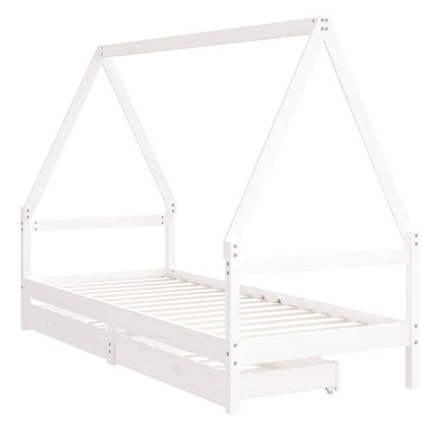 vidaXL Kinderbedframe met lades 90x190 cm massief grenenhout wit