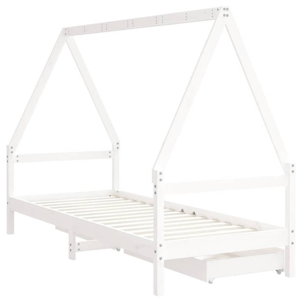 vidaXL Kinderbedframe met lades 90x190 cm massief grenenhout wit