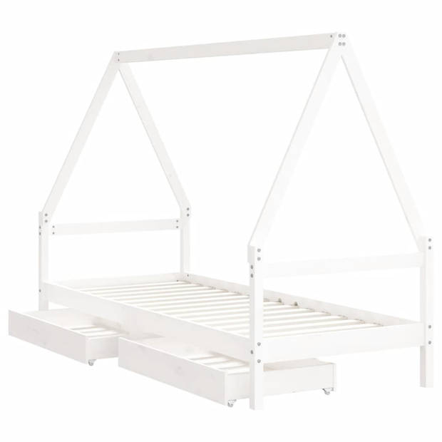 vidaXL Kinderbedframe met lades 90x190 cm massief grenenhout wit