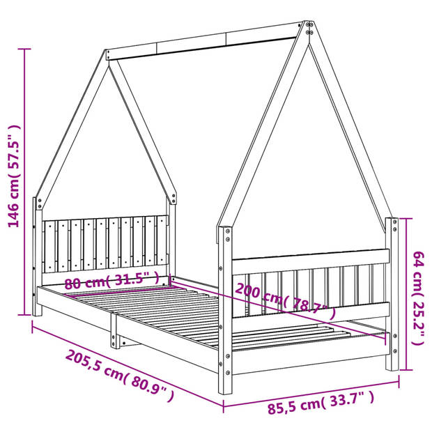 vidaXL Kinderbedframe 80x200 cm massief grenenhout