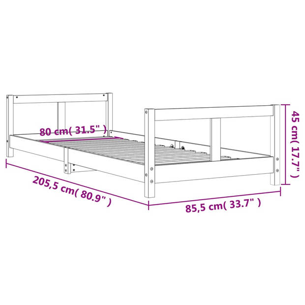 vidaXL Kinderbedframe 80x200 cm massief grenenhout wit