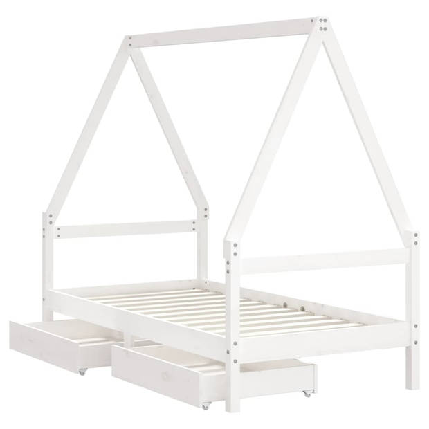 vidaXL Kinderbedframe met lades 80x160 cm massief grenenhout wit