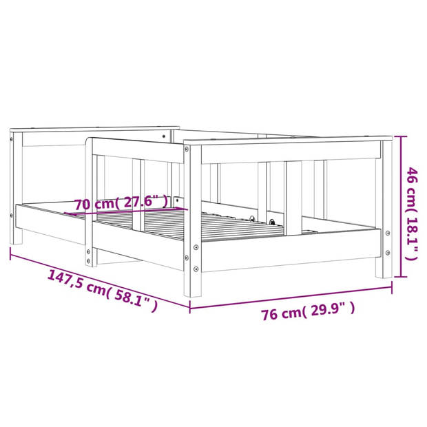 vidaXL Kinderbedframe 70x140 cm massief grenenhout wit