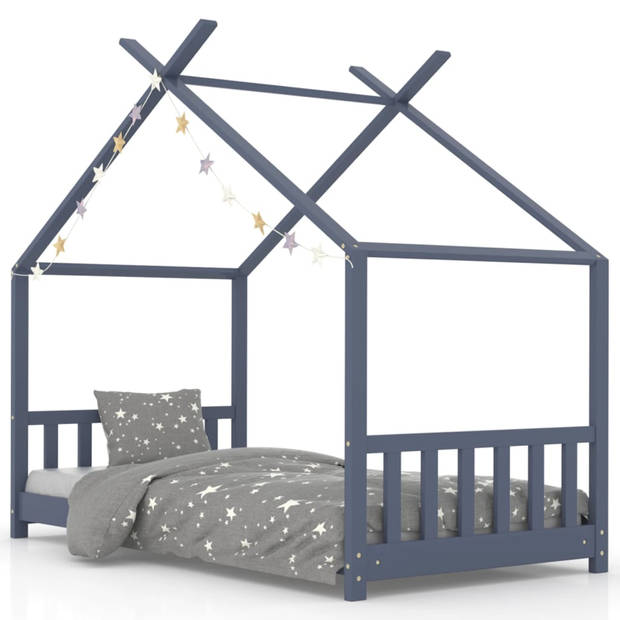 vidaXL Kinderbedframe massief grenenhout grijs 80x160 cm