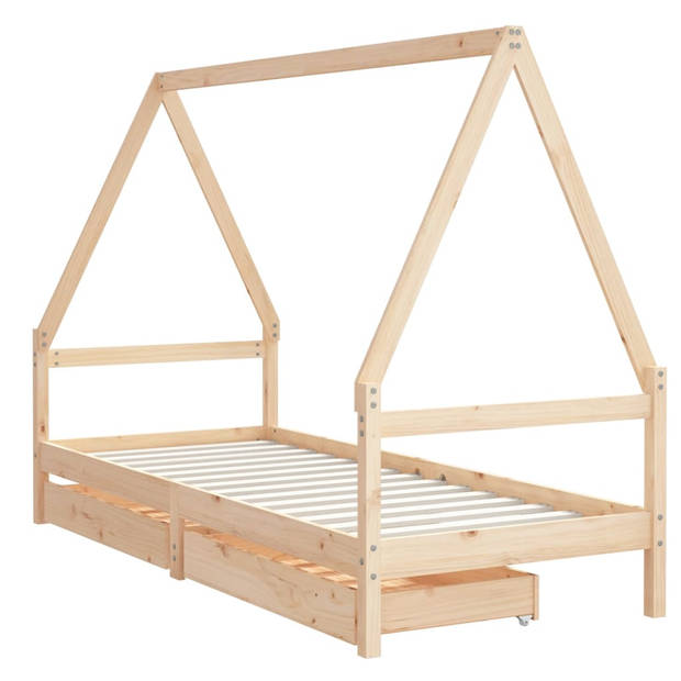 vidaXL Kinderbedframe met lades 90x190 cm massief grenenhout