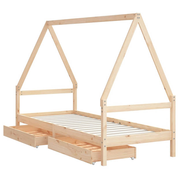 vidaXL Kinderbedframe met lades 90x190 cm massief grenenhout