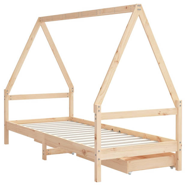 vidaXL Kinderbedframe met lades 90x190 cm massief grenenhout