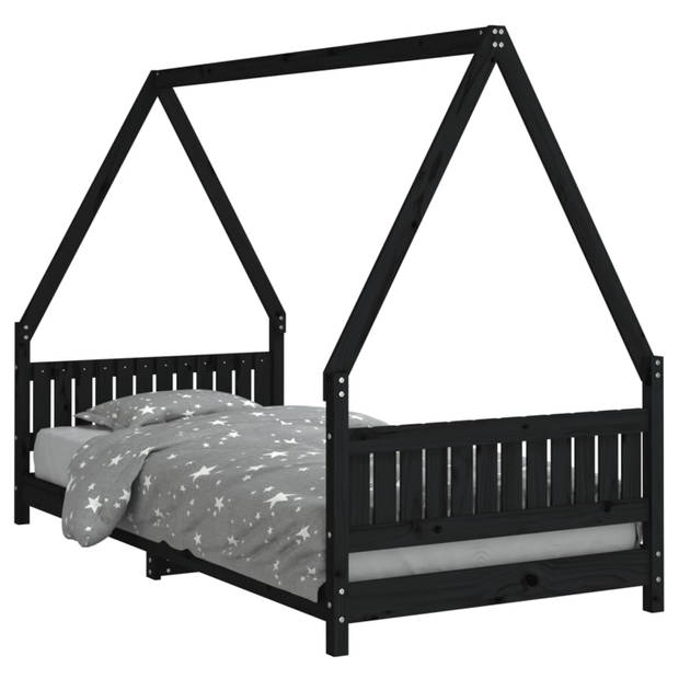 vidaXL Kinderbedframe 90x200 cm massief grenenhout zwart