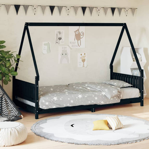 vidaXL Kinderbedframe 90x200 cm massief grenenhout zwart