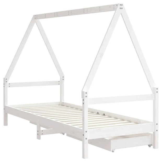 vidaXL Kinderbedframe met lades 80x200 cm massief grenenhout wit