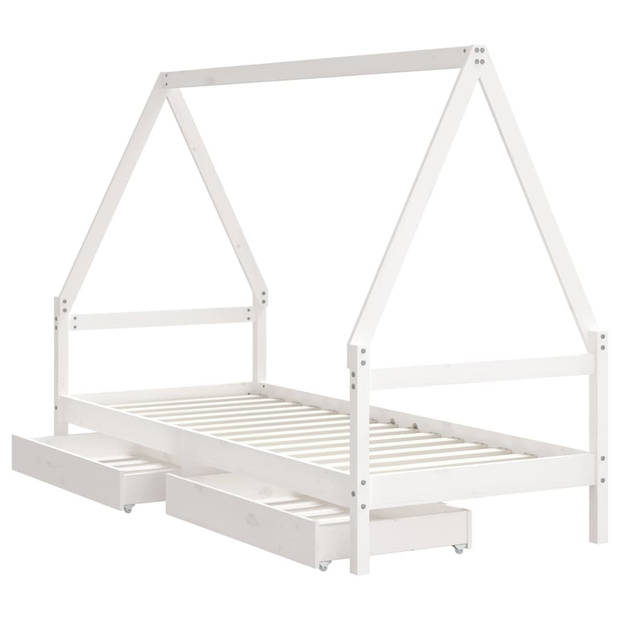 vidaXL Kinderbedframe met lades 80x200 cm massief grenenhout wit