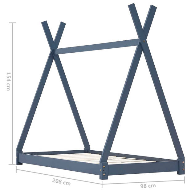 vidaXL Kinderbedframe massief grenenhout grijs 90x200 cm