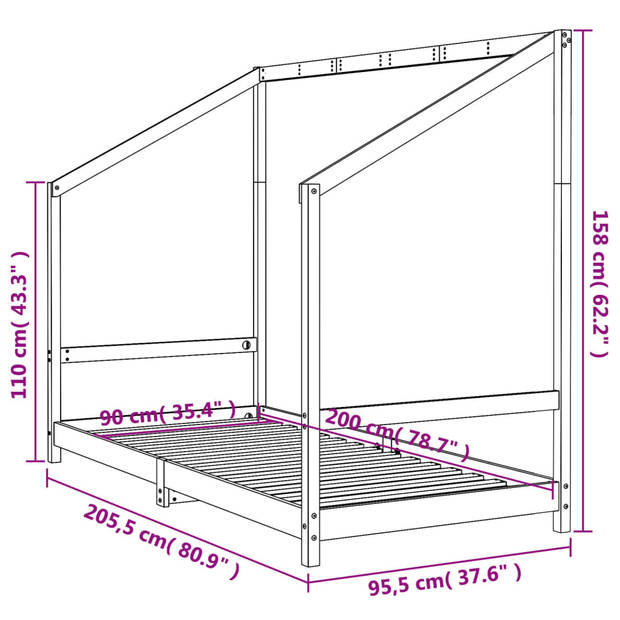 vidaXL Kinderbedframe 90x200 cm massief grenenhout