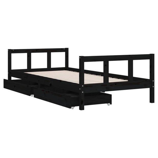 vidaXL Kinderbedframe met lades 90x200 cm massief grenenhout zwart