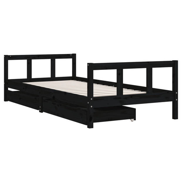 vidaXL Kinderbedframe met lades 90x200 cm massief grenenhout zwart