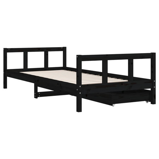 vidaXL Kinderbedframe met lades 90x200 cm massief grenenhout zwart