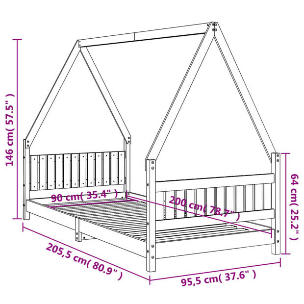 vidaXL Kinderbedframe 90x200 cm massief grenenhout wit