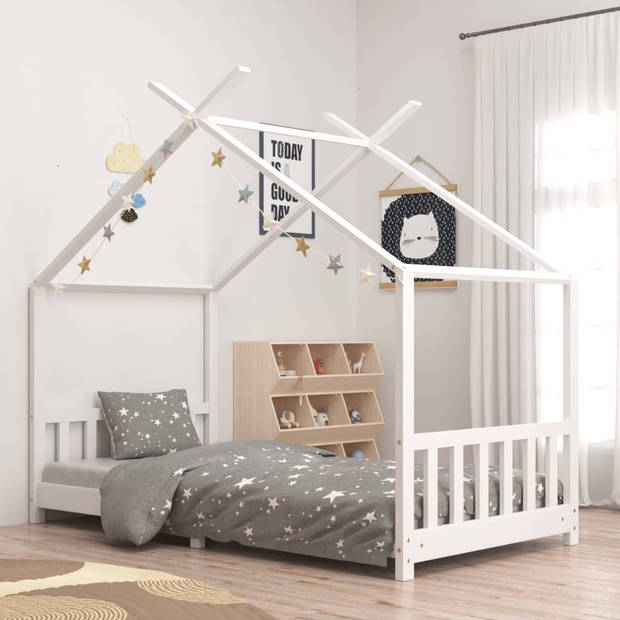 vidaXL Kinderbedframe massief grenenhout wit 90x200 cm