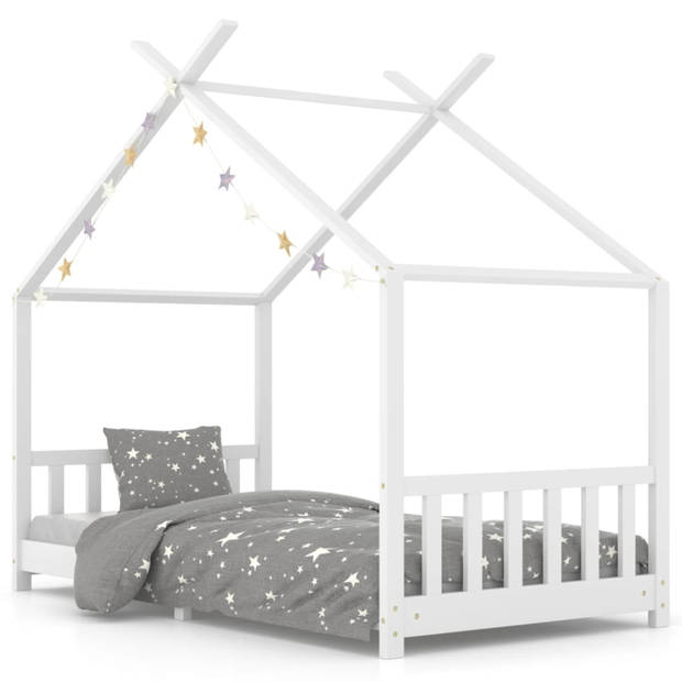 vidaXL Kinderbedframe massief grenenhout wit 90x200 cm