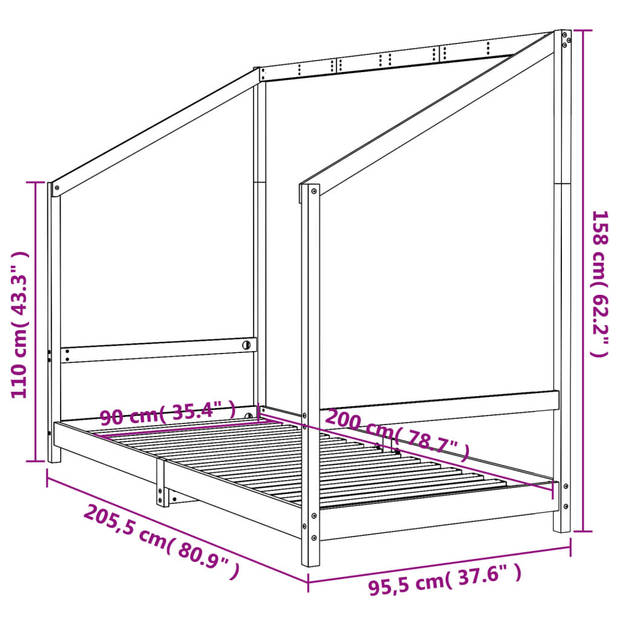 vidaXL Kinderbedframe 90x200 cm massief grenenhout zwart