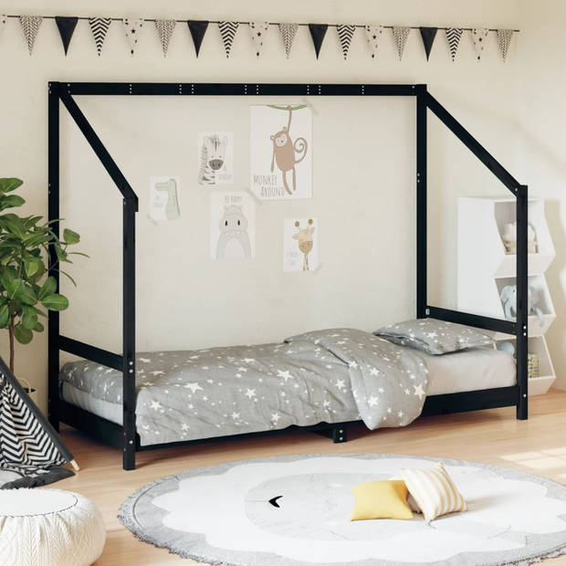 vidaXL Kinderbedframe 80x200 cm massief grenenhout zwart