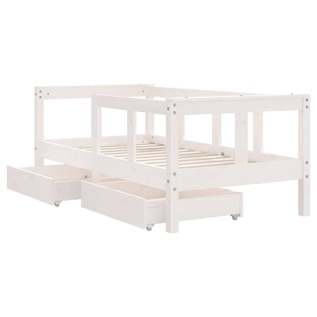 vidaXL Kinderbedframe met lades 70x140 cm massief grenenhout wit