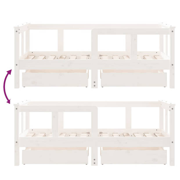 vidaXL Kinderbedframe met lades 70x140 cm massief grenenhout wit