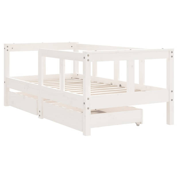 vidaXL Kinderbedframe met lades 70x140 cm massief grenenhout wit