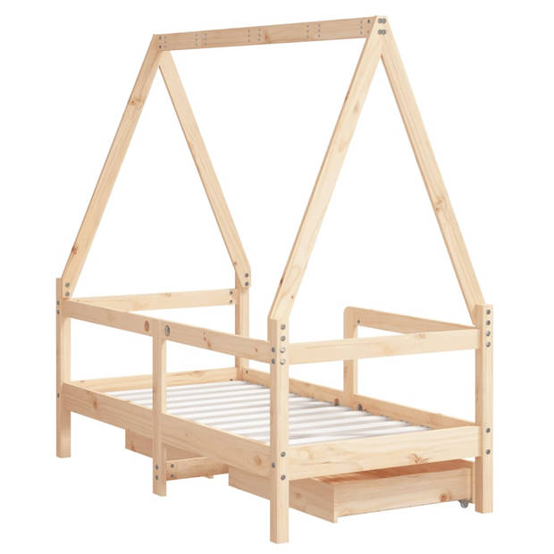 vidaXL Kinderbedframe met lades 70x140 cm massief grenenhout