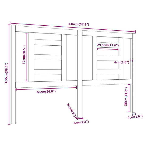 vidaXL Hoofdbord 146x4x100 cm massief grenenhout