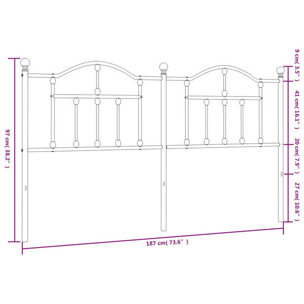 vidaXL Hoofdbord 180 cm metaal zwart