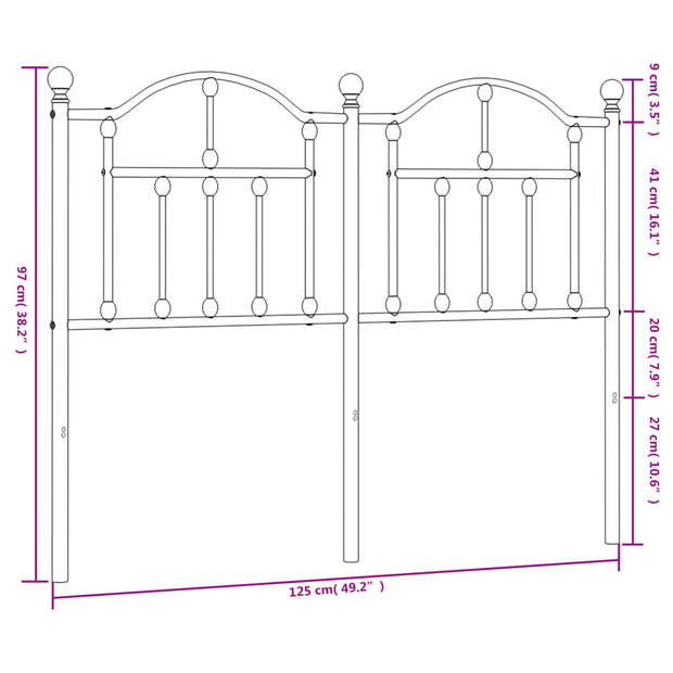 vidaXL Hoofdbord 120 cm metaal wit