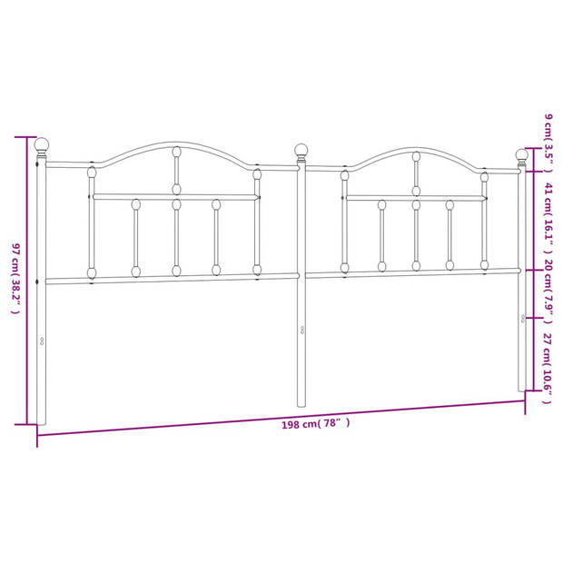 vidaXL Hoofdbord 193 cm metaal wit